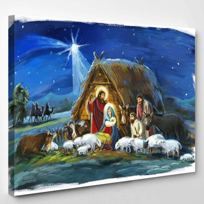 Religious Illustration Three Kings Holy Family Jesus Christian Premium Multi Canvas Prints, Multi Piece Panel Canvas Luxury Gallery Wall Fine Art Print