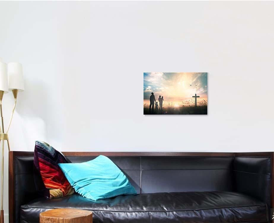 Family Worship Concept Silhouette People Looking Christian Premium Multi Canvas Prints, Multi Piece Panel Canvas Luxury Gallery Wall Fine Art Print