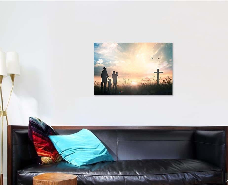 Family Worship Concept Silhouette People Looking Christian Premium Multi Canvas Prints, Multi Piece Panel Canvas Luxury Gallery Wall Fine Art Print