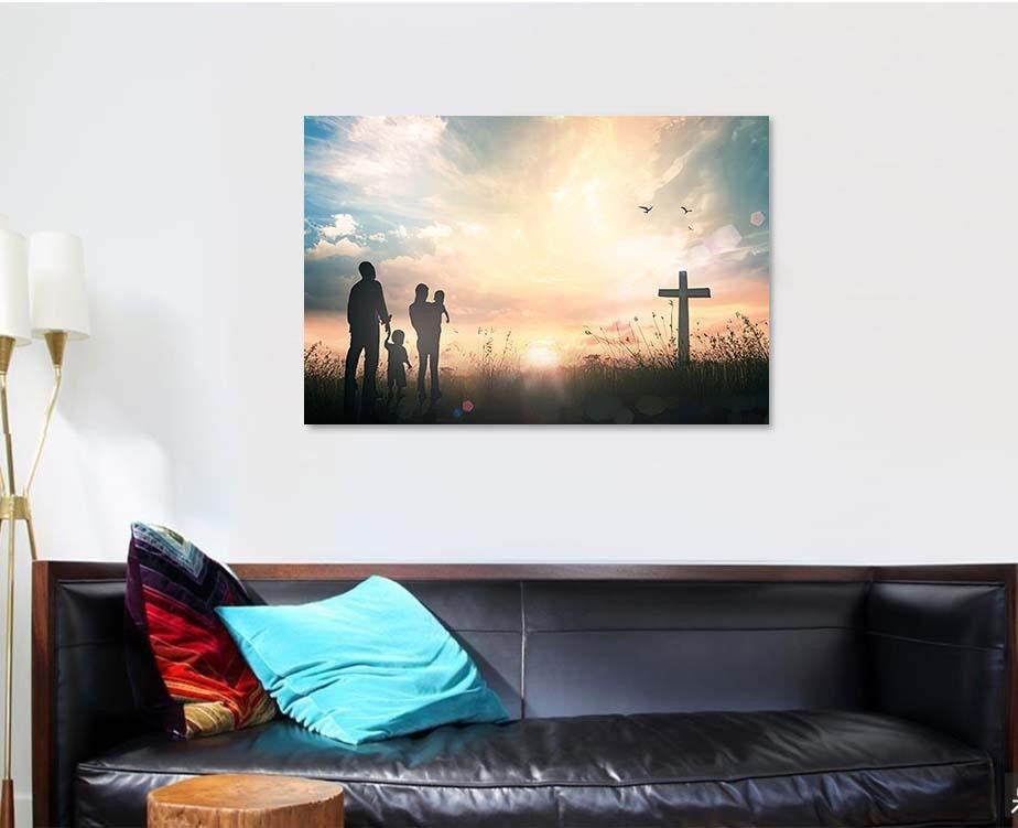 Family Worship Concept Silhouette People Looking Christian Premium Multi Canvas Prints, Multi Piece Panel Canvas Luxury Gallery Wall Fine Art Print