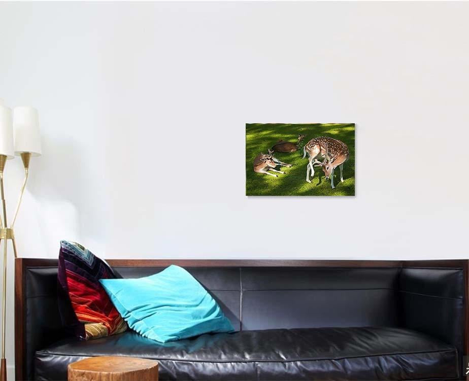 Family Happy Roe Deer Grass Deer Animals Premium Multi Canvas Prints, Multi Piece Panel Canvas Luxury Gallery Wall Fine Art Print