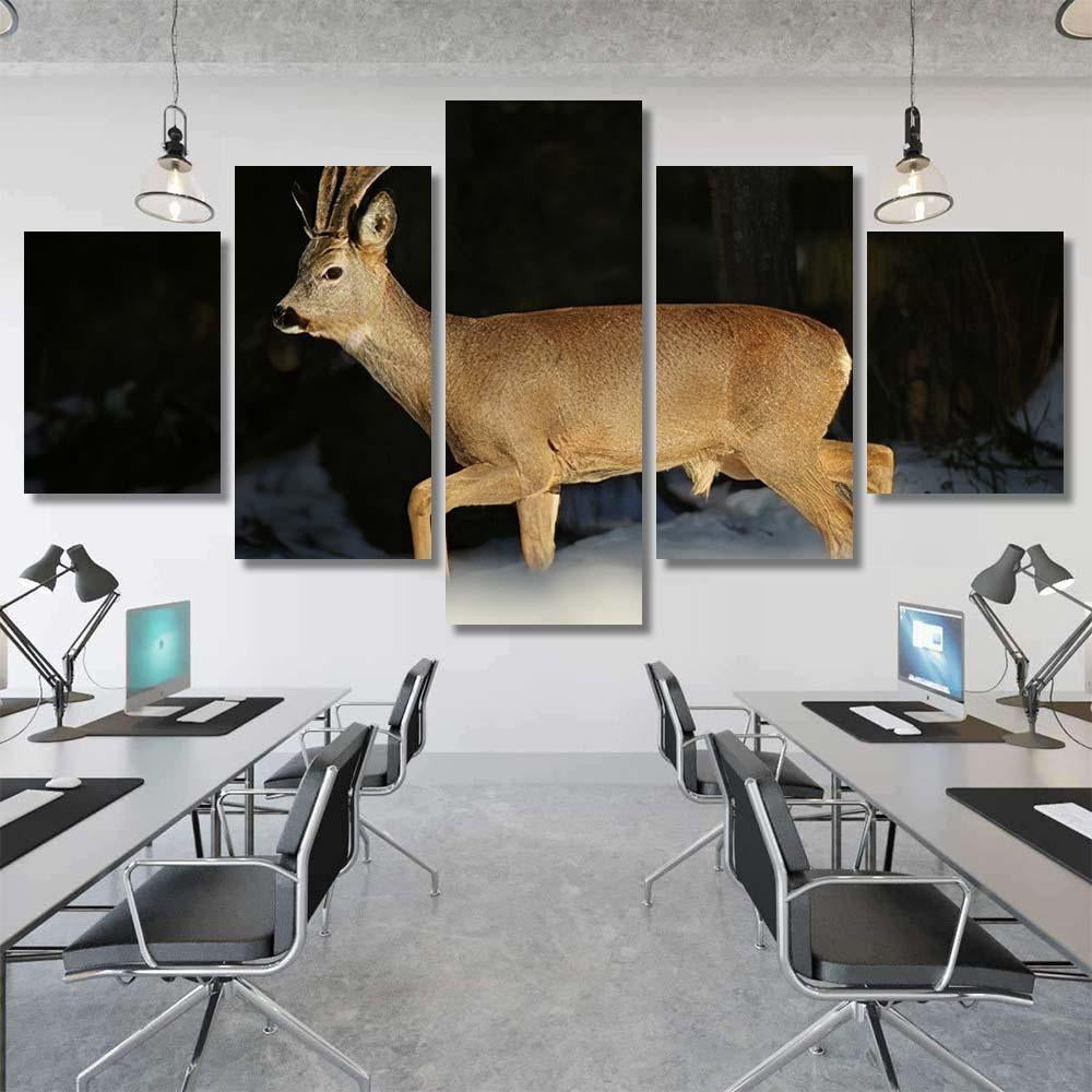 European Roe Deercapreolus Capreolus Growing New Deer Animals Premium Multi Canvas Prints, Multi Piece Panel Canvas Luxury Gallery Wall Fine Art Print