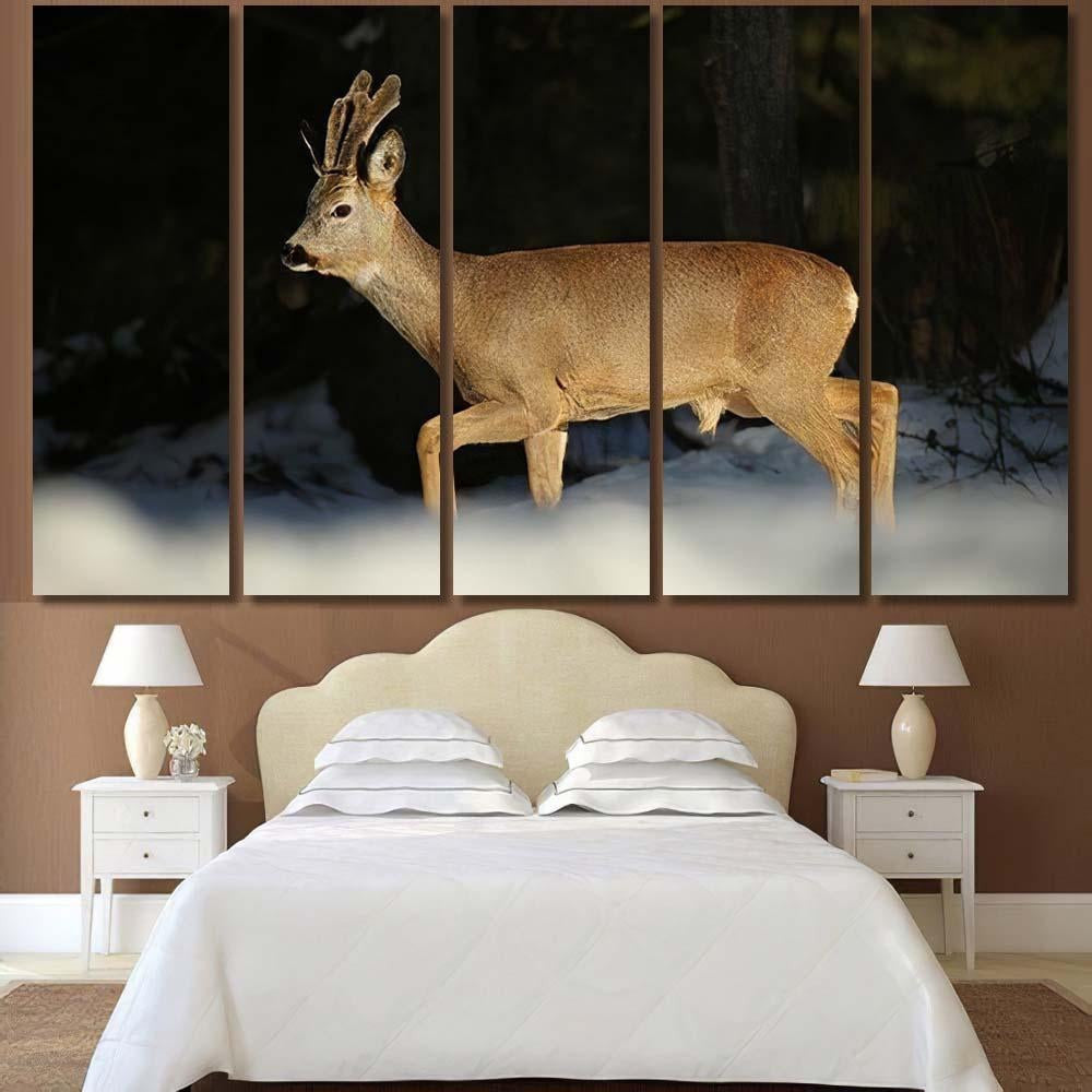 European Roe Deercapreolus Capreolus Growing New Deer Animals Premium Multi Canvas Prints, Multi Piece Panel Canvas Luxury Gallery Wall Fine Art Print