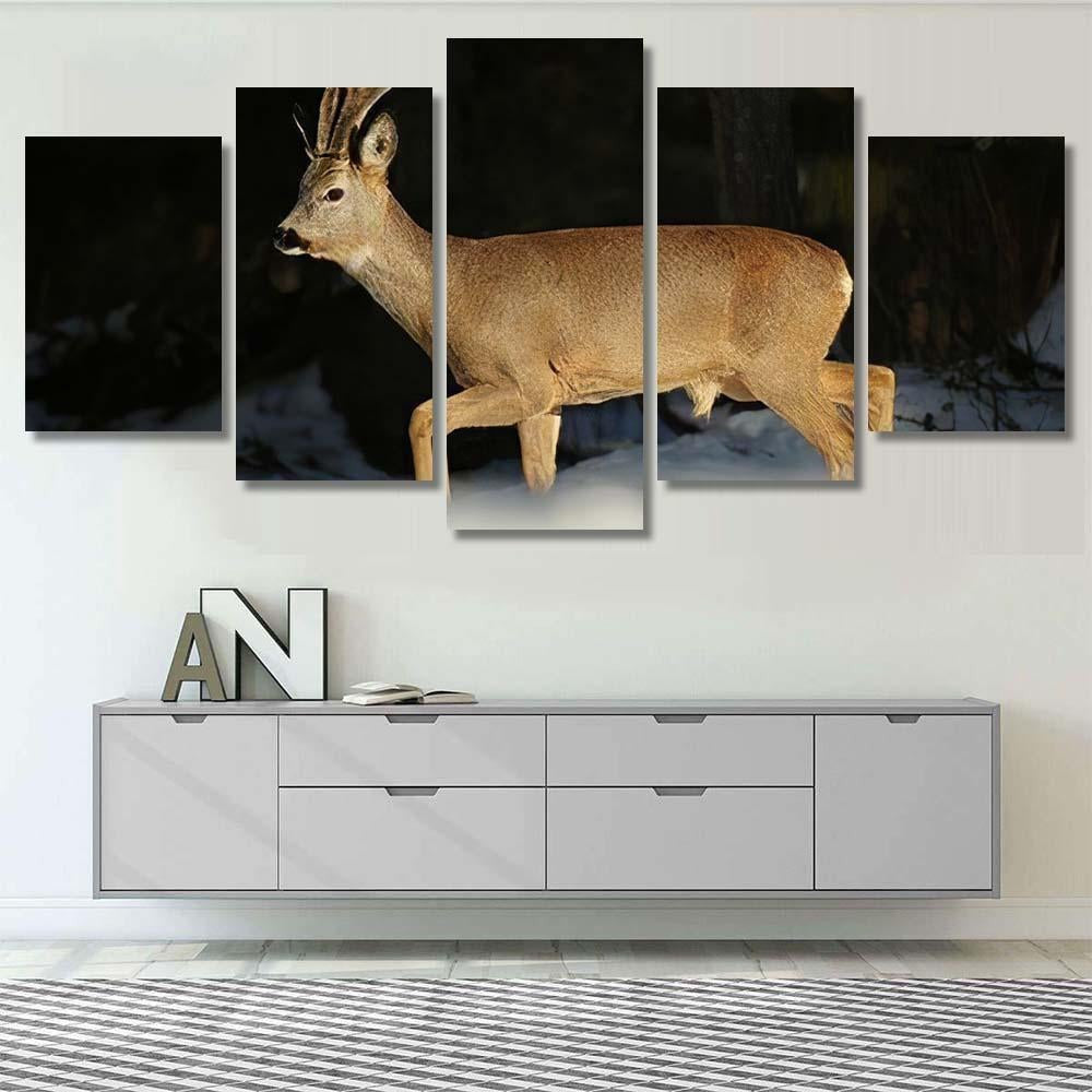 European Roe Deercapreolus Capreolus Growing New Deer Animals Premium Multi Canvas Prints, Multi Piece Panel Canvas Luxury Gallery Wall Fine Art Print