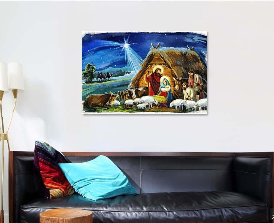 Traditional Christmas Scene Holy Family Different Jesus Christian Premium Multi Canvas Prints, Multi Piece Panel Canvas Luxury Gallery Wall Fine Art Print