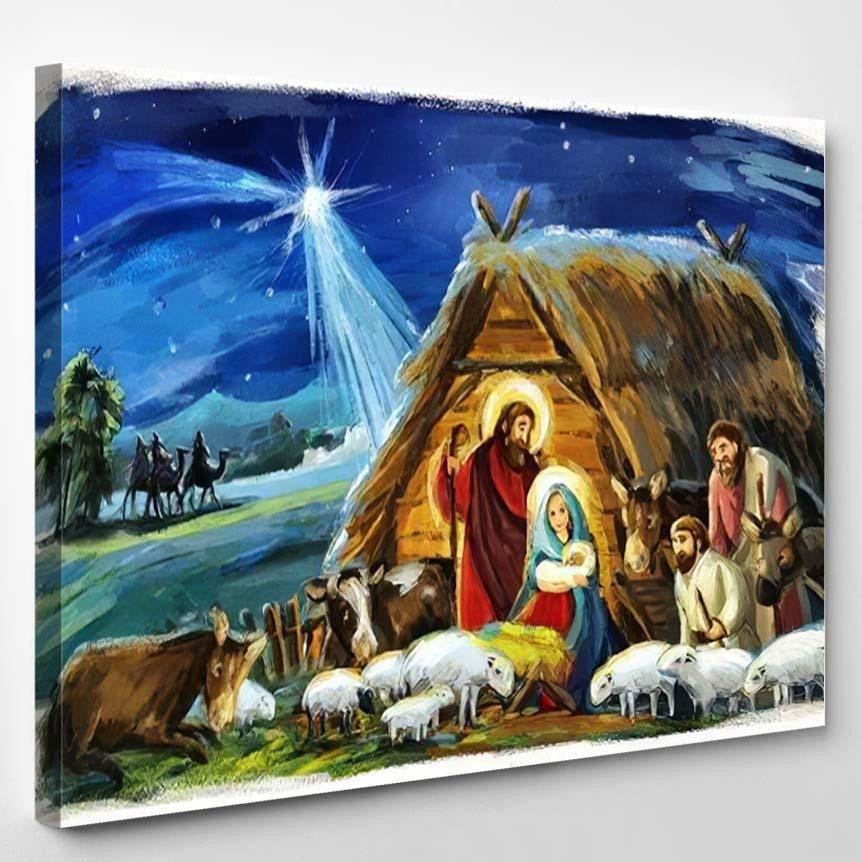 Traditional Christmas Scene Holy Family Different Jesus Christian Premium Multi Canvas Prints, Multi Piece Panel Canvas Luxury Gallery Wall Fine Art Print