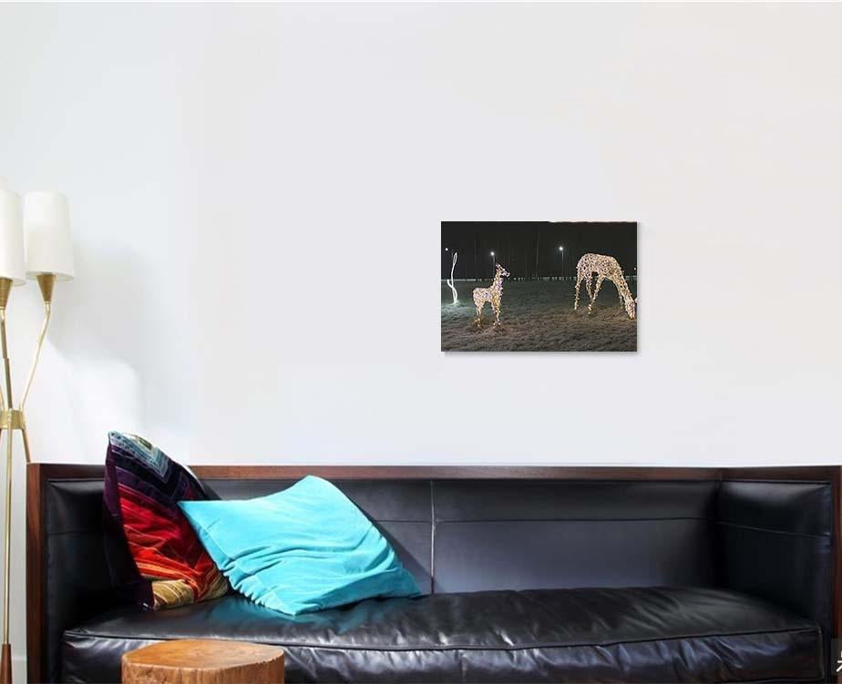 Christmas Illumination Deer Family Evening 1 Deer Animals Premium Multi Canvas Prints, Multi Piece Panel Canvas Luxury Gallery Wall Fine Art Print