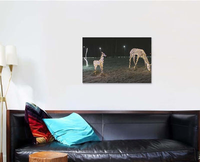 Christmas Illumination Deer Family Evening 1 Deer Animals Premium Multi Canvas Prints, Multi Piece Panel Canvas Luxury Gallery Wall Fine Art Print