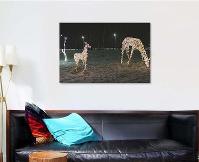 Christmas Illumination Deer Family Evening 1 Deer Animals Premium Multi Canvas Prints, Multi Piece Panel Canvas Luxury Gallery Wall Fine Art Print