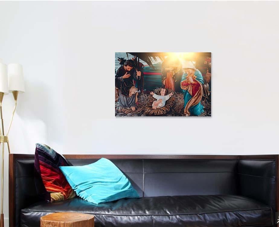 Statue Mary Joseph Jesus Birthday Baby Jesus Christian Premium Multi Canvas Prints, Multi Piece Panel Canvas Luxury Gallery Wall Fine Art Print