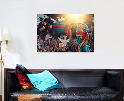 Statue Mary Joseph Jesus Birthday Baby Jesus Christian Premium Multi Canvas Prints, Multi Piece Panel Canvas Luxury Gallery Wall Fine Art Print