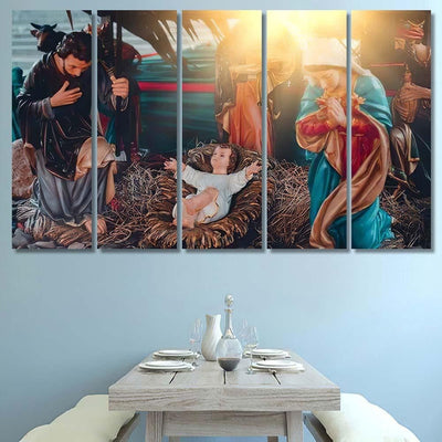 Statue Mary Joseph Jesus Birthday Baby Jesus Christian Premium Multi Canvas Prints, Multi Piece Panel Canvas Luxury Gallery Wall Fine Art Print