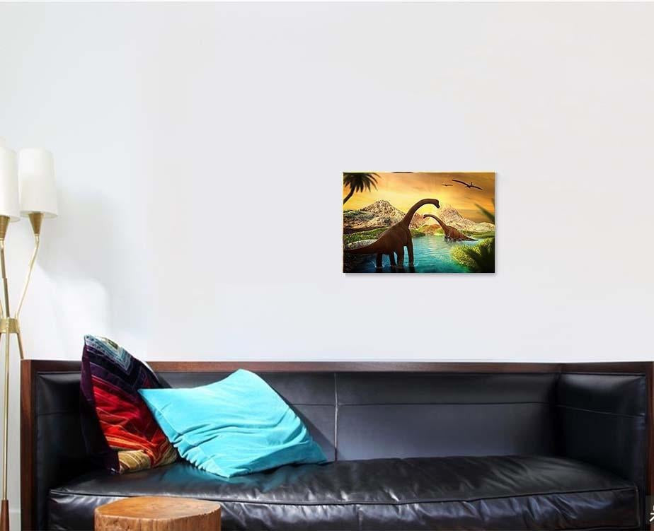 3D Fantasy Landscape Dinosaur Rendered Mountains Dinosaur Animals Premium Multi Canvas Prints, Multi Piece Panel Canvas Luxury Gallery Wall Fine Art Print