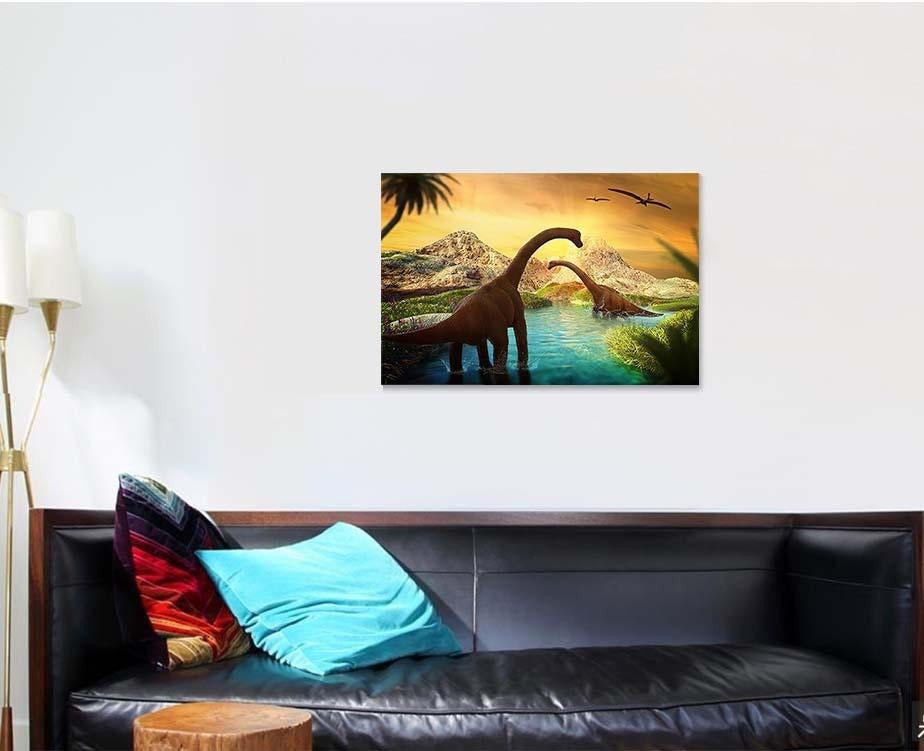3D Fantasy Landscape Dinosaur Rendered Mountains Dinosaur Animals Premium Multi Canvas Prints, Multi Piece Panel Canvas Luxury Gallery Wall Fine Art Print