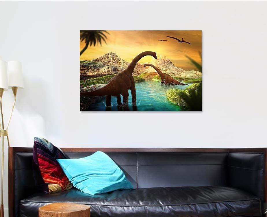 3D Fantasy Landscape Dinosaur Rendered Mountains Dinosaur Animals Premium Multi Canvas Prints, Multi Piece Panel Canvas Luxury Gallery Wall Fine Art Print