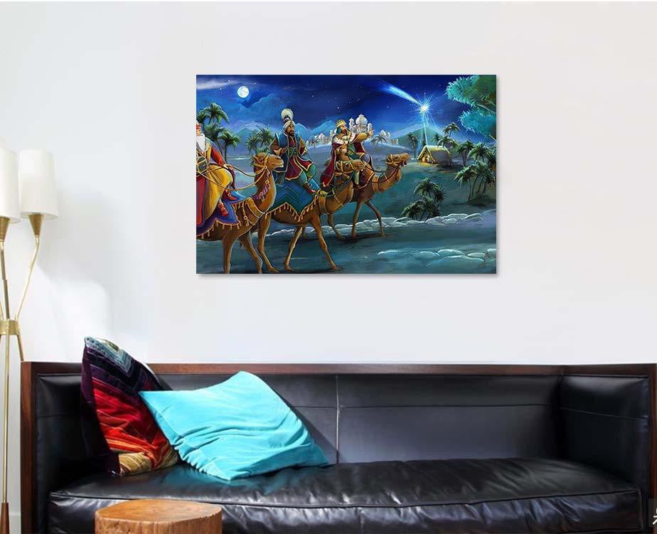 Illustration Holy Family Three Kings Traditional Jesus Christian Premium Multi Canvas Prints, Multi Piece Panel Canvas Luxury Gallery Wall Fine Art Print