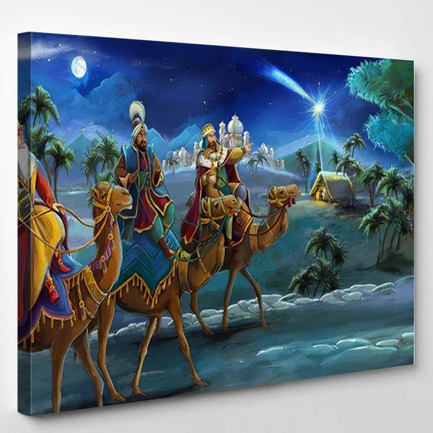 Illustration Holy Family Three Kings Traditional Jesus Christian Premium Multi Canvas Prints, Multi Piece Panel Canvas Luxury Gallery Wall Fine Art Print