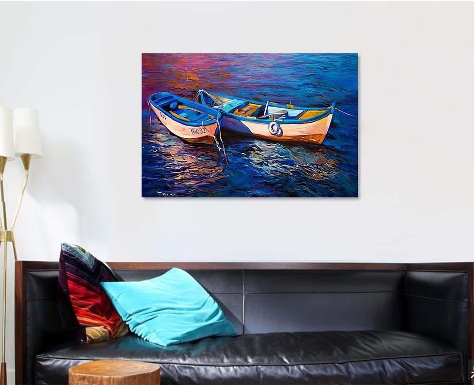 Original Oil Fishing Boats Modern Abstract Luxury Multi Canvas Prints, Multi Piece Panel Canvas Gallery Art Print Print