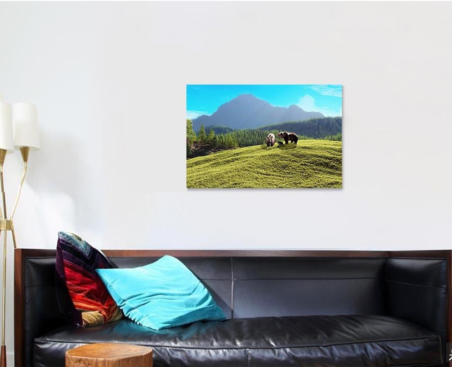 Bear Mountain Family Bears Majestic Background Bear Animals Luxury Multi Canvas Prints, Multi Piece Panel Canvas Gallery Art Print Print
