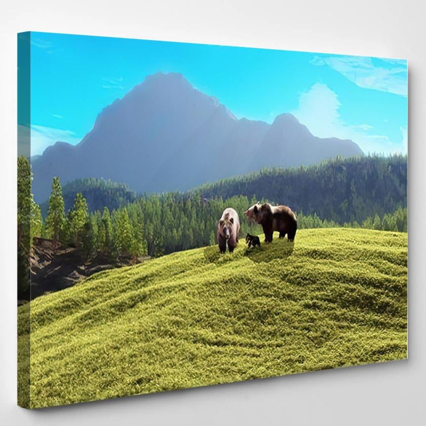 Bear Mountain Family Bears Majestic Background Bear Animals Luxury Multi Canvas Prints, Multi Piece Panel Canvas Gallery Art Print Print