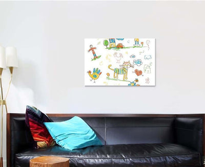 Handdrawn Kids Doodle Set Funny Character Abstract Luxury Multi Canvas Prints, Multi Piece Panel Canvas Gallery Art Print Print