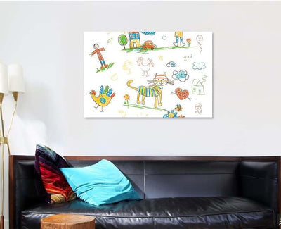Handdrawn Kids Doodle Set Funny Character Abstract Luxury Multi Canvas Prints, Multi Piece Panel Canvas Gallery Art Print Print
