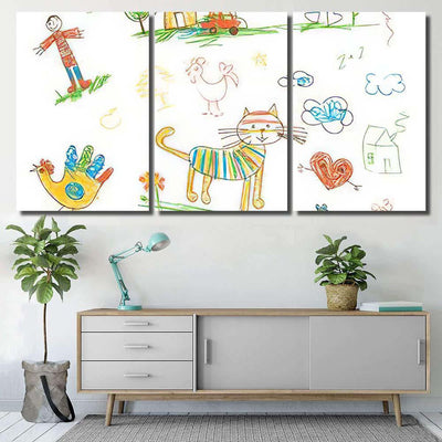 Handdrawn Kids Doodle Set Funny Character Abstract Luxury Multi Canvas Prints, Multi Piece Panel Canvas Gallery Art Print Print