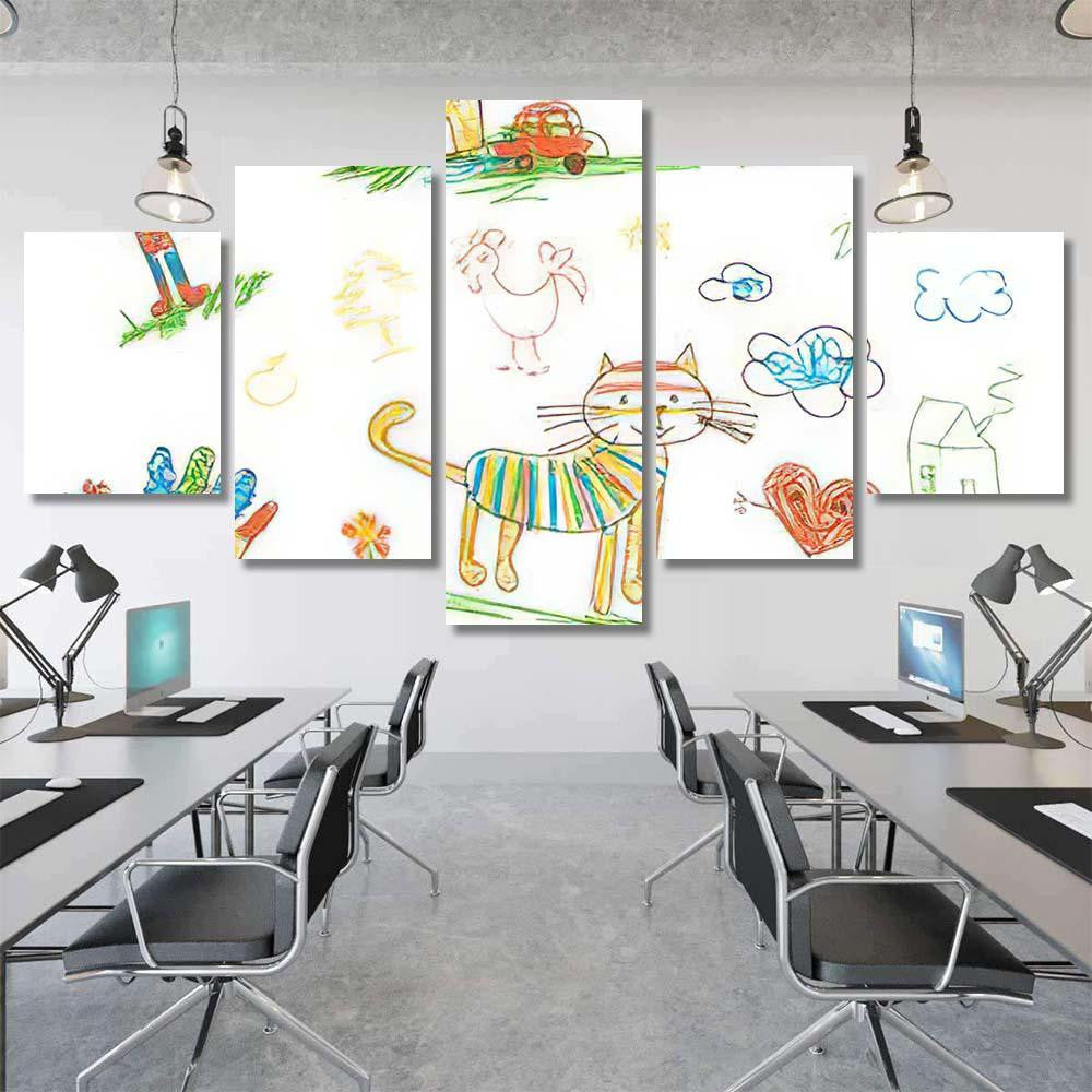 Handdrawn Kids Doodle Set Funny Character Abstract Luxury Multi Canvas Prints, Multi Piece Panel Canvas Gallery Art Print Print
