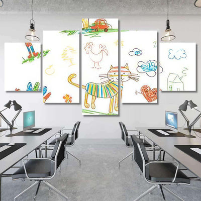 Handdrawn Kids Doodle Set Funny Character Abstract Luxury Multi Canvas Prints, Multi Piece Panel Canvas Gallery Art Print Print