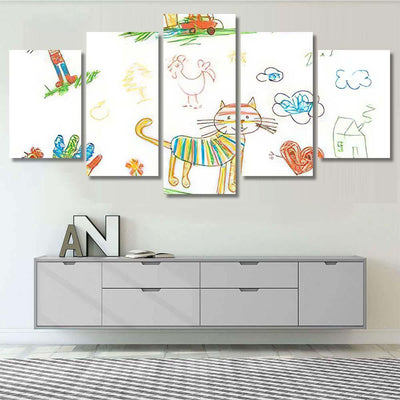 Handdrawn Kids Doodle Set Funny Character Abstract Luxury Multi Canvas Prints, Multi Piece Panel Canvas Gallery Art Print Print