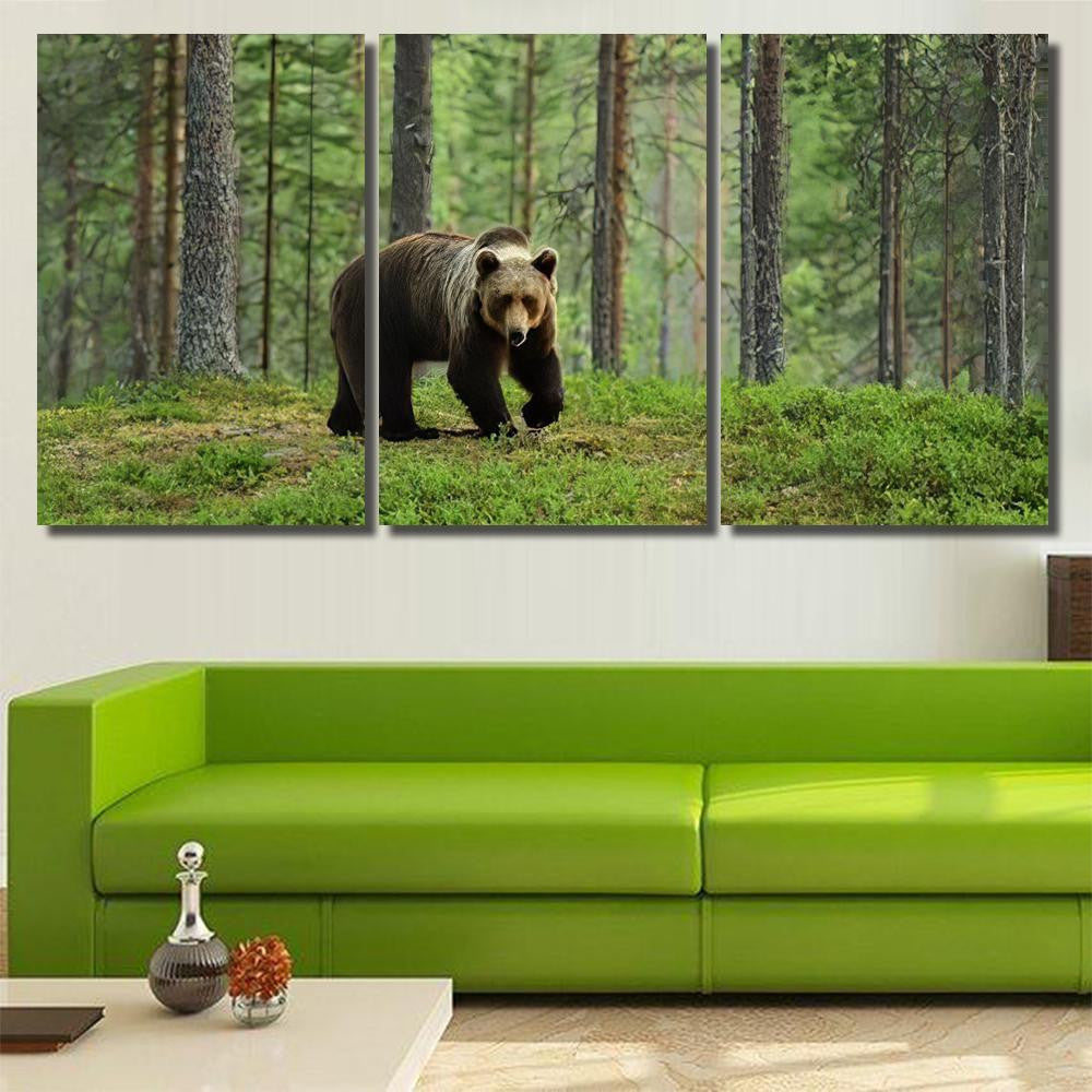 European Brown Bear Forest Landscape Bear Animals Luxury Multi Canvas Prints, Multi Piece Panel Canvas Gallery Art Print Print