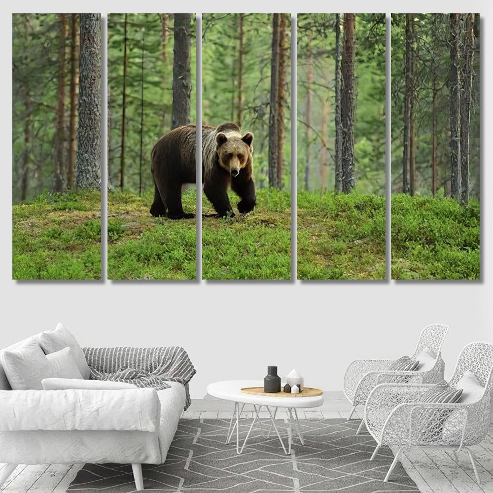 European Brown Bear Forest Landscape Bear Animals Luxury Multi Canvas Prints, Multi Piece Panel Canvas Gallery Art Print Print