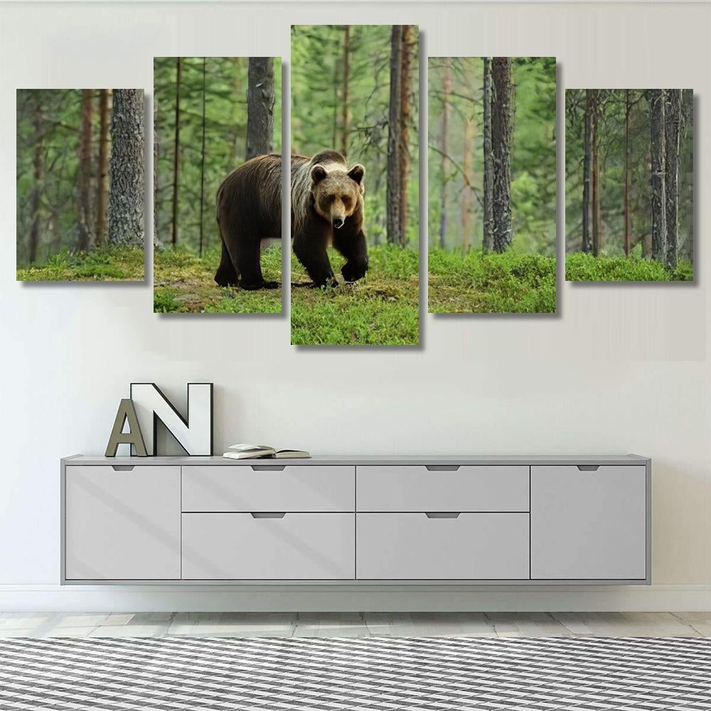 European Brown Bear Forest Landscape Bear Animals Luxury Multi Canvas Prints, Multi Piece Panel Canvas Gallery Art Print Print
