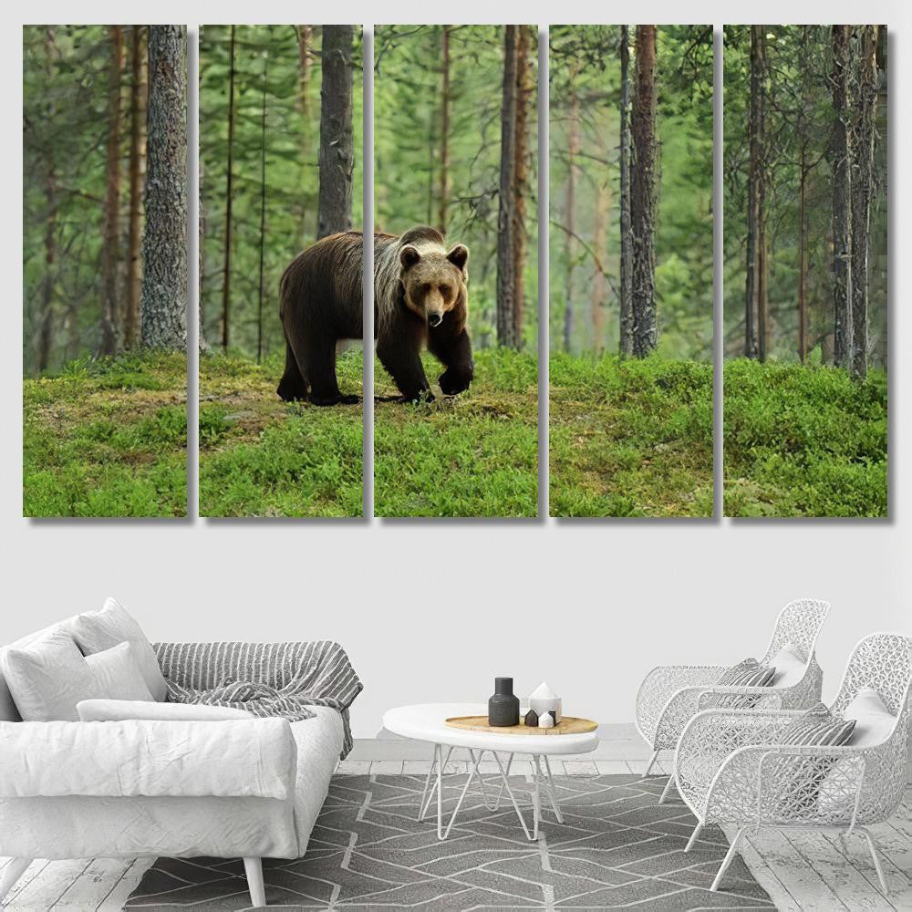 European Brown Bear Forest Landscape Bear Animals Luxury Multi Canvas Prints, Multi Piece Panel Canvas Gallery Art Print Print