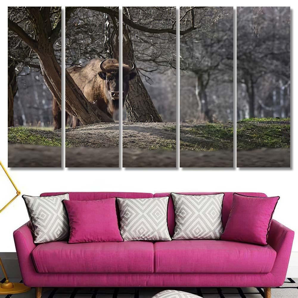 European Bison Dark Forest Bison Animals Luxury Multi Canvas Prints, Multi Piece Panel Canvas Gallery Art Print Print