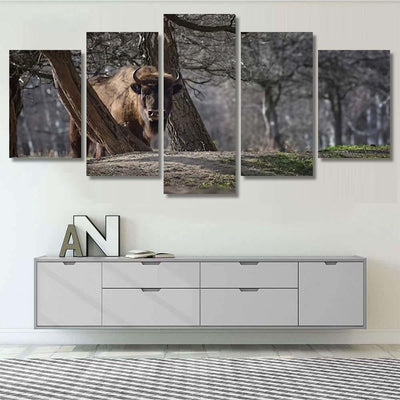 European Bison Dark Forest Bison Animals Luxury Multi Canvas Prints, Multi Piece Panel Canvas Gallery Art Print Print
