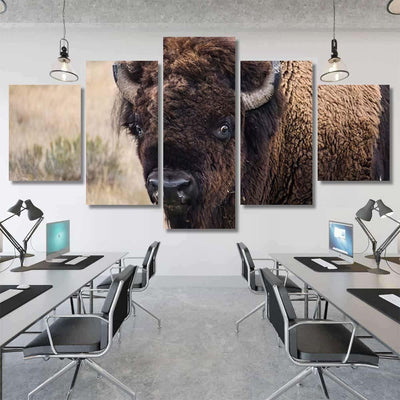 Close Buffalobison Whites Eyes Visible Bison Animals Luxury Multi Canvas Prints, Multi Piece Panel Canvas Gallery Art Print Print