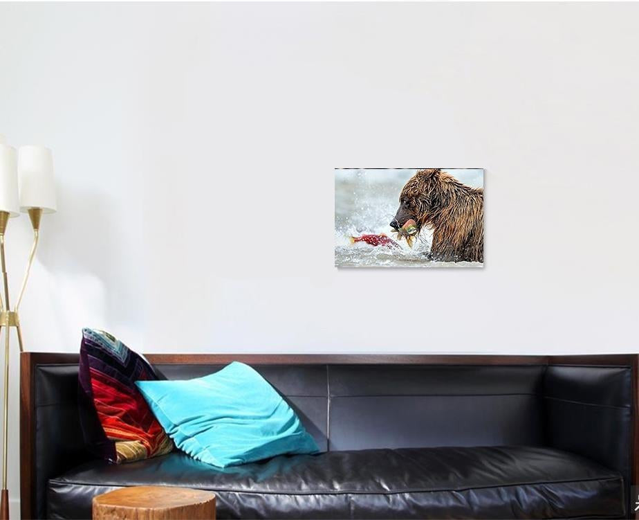 Bear Fishing Salmon Kamchatka Russia Kurile Bear Animals Luxury Multi Canvas Prints, Multi Piece Panel Canvas Gallery Art Print Print