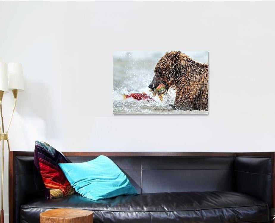 Bear Fishing Salmon Kamchatka Russia Kurile Bear Animals Luxury Multi Canvas Prints, Multi Piece Panel Canvas Gallery Art Print Print