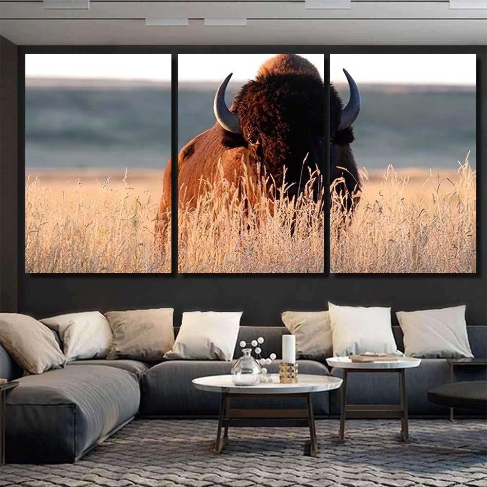American Bison Bull Tall Grass Shortgrass Bison Animals Luxury Multi Canvas Prints, Multi Piece Panel Canvas Gallery Art Print Print