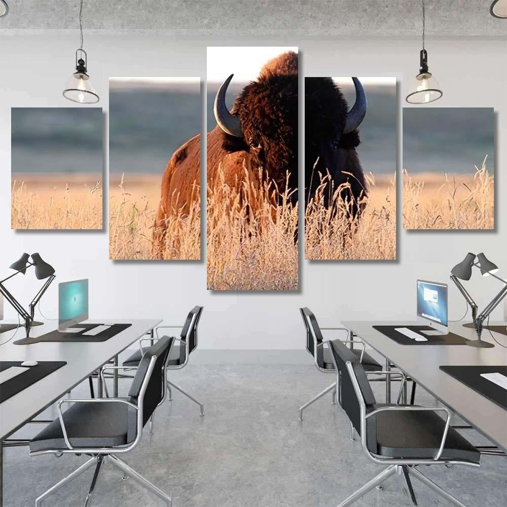 American Bison Bull Tall Grass Shortgrass Bison Animals Luxury Multi Canvas Prints, Multi Piece Panel Canvas Gallery Art Print Print