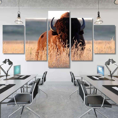 American Bison Bull Tall Grass Shortgrass Bison Animals Luxury Multi Canvas Prints, Multi Piece Panel Canvas Gallery Art Print Print