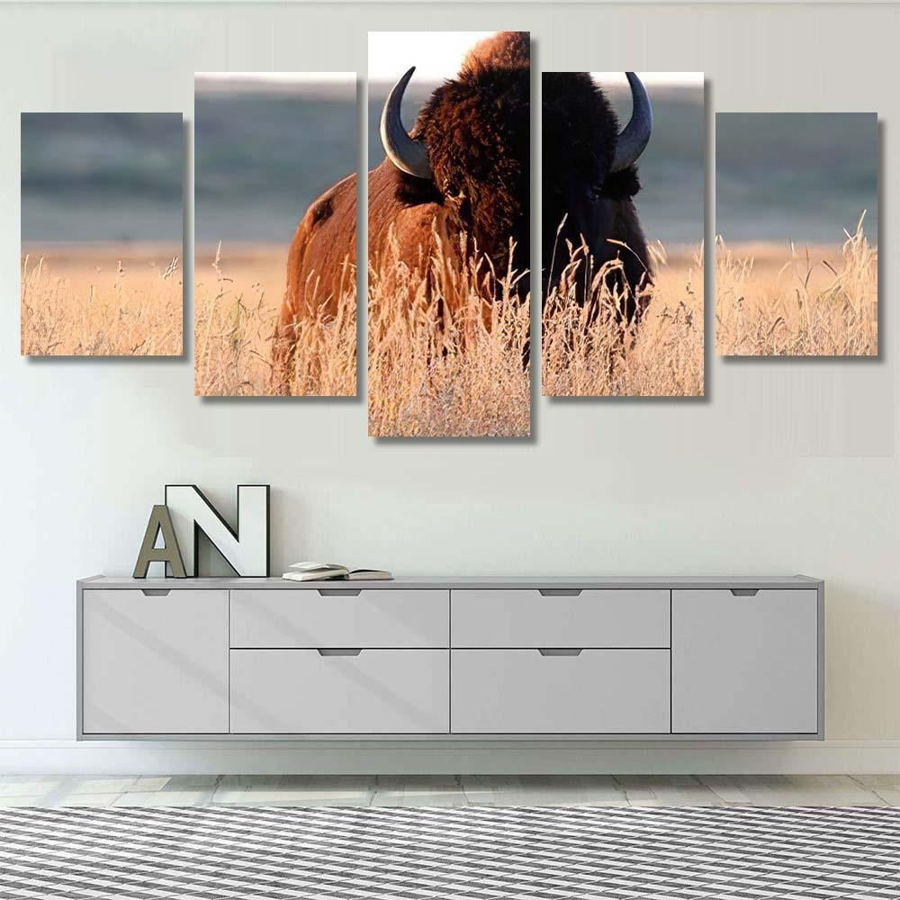 American Bison Bull Tall Grass Shortgrass Bison Animals Luxury Multi Canvas Prints, Multi Piece Panel Canvas Gallery Art Print Print
