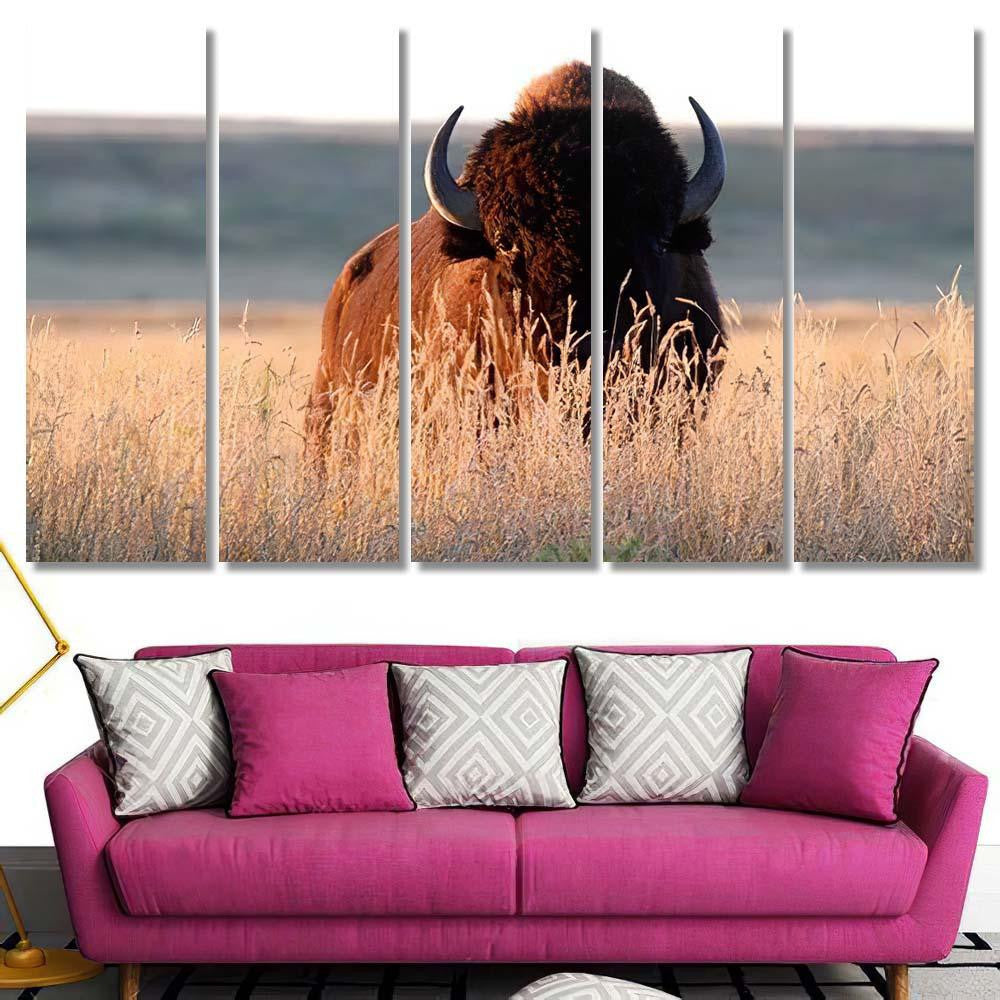 American Bison Bull Tall Grass Shortgrass Bison Animals Luxury Multi Canvas Prints, Multi Piece Panel Canvas Gallery Art Print Print