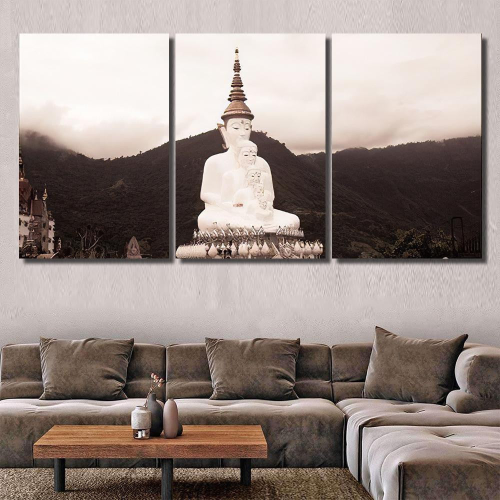 Pha Son Kaew Temple 5 White Buddha Religion Luxury Multi Canvas Prints, Multi Piece Panel Canvas Gallery Art Print Print