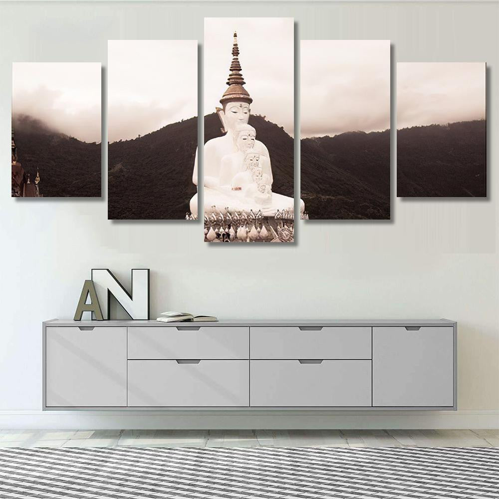 Pha Son Kaew Temple 5 White Buddha Religion Luxury Multi Canvas Prints, Multi Piece Panel Canvas Gallery Art Print Print