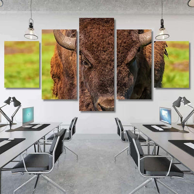 Close Head American Bison Bison Animals Luxury Multi Canvas Prints, Multi Piece Panel Canvas Gallery Art Print Print
