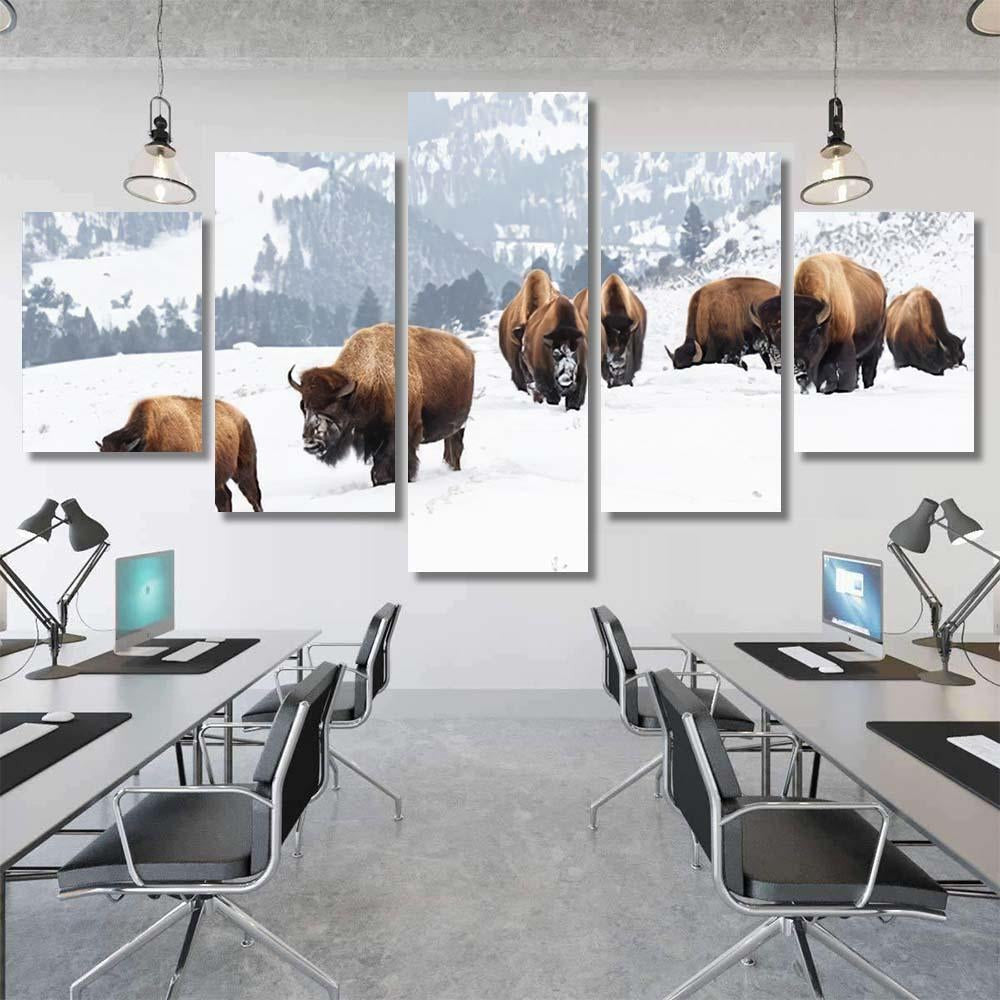 Yellowstone Bison Winter Snow 1 Bison Animals Luxury Multi Canvas Prints, Multi Piece Panel Canvas Gallery Art Print Print