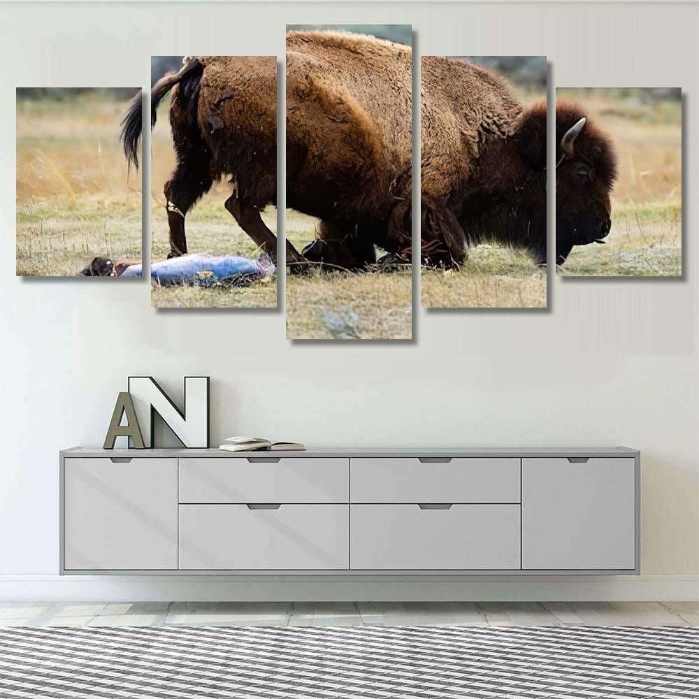 Birth Bison Baby Bison Animals Luxury Multi Canvas Prints, Multi Piece Panel Canvas Gallery Art Print Print