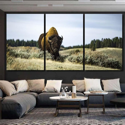 Bison Wild 2 Bison Animals Luxury Multi Canvas Prints, Multi Piece Panel Canvas Gallery Art Print Print